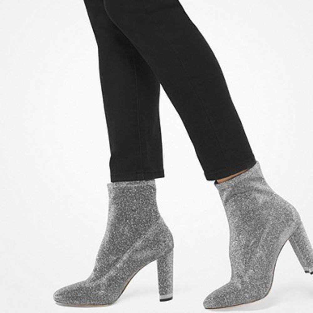 Mandy Glitter Stretch-Knit Bootie in Black/Silver